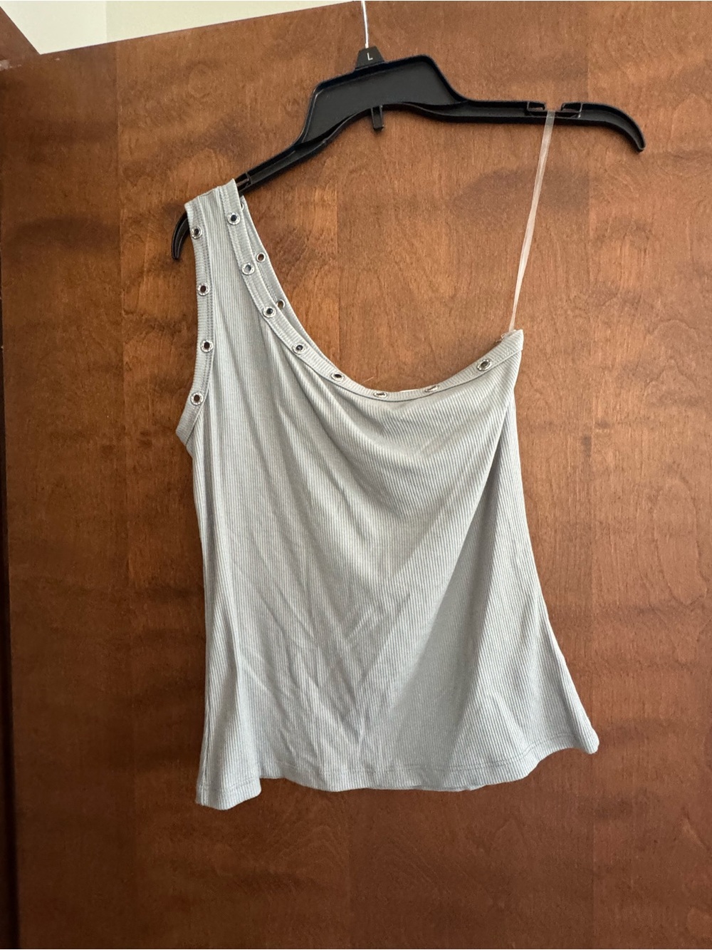 Vocal One-Shoulder Ribbed Tank Top - Light Gray